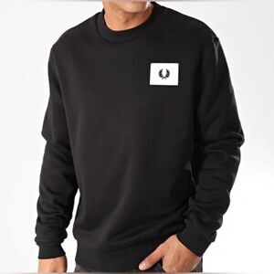 FRED PERRY men’s Acid Brights black crewneck sweatshirt logo streetwear sz M EUC